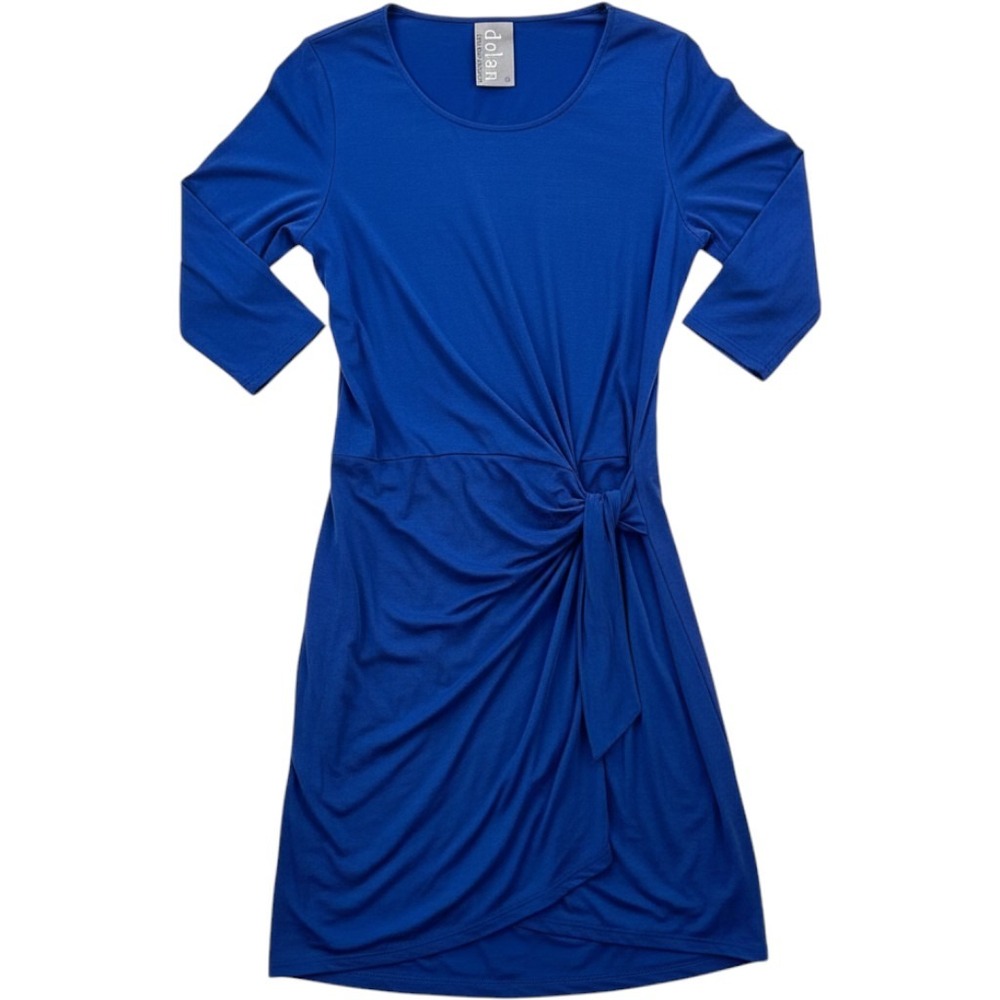 Dolan Left Coast Collection Dress Women XS Blue Faux Wrap Tie Waist Knit Sheath